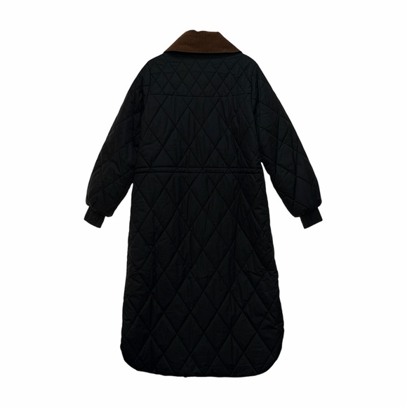 Barbour Quilted Jacket Black Oversized Long Puffer Coat Marsett Corduroy Collar - Picture 6 of 8